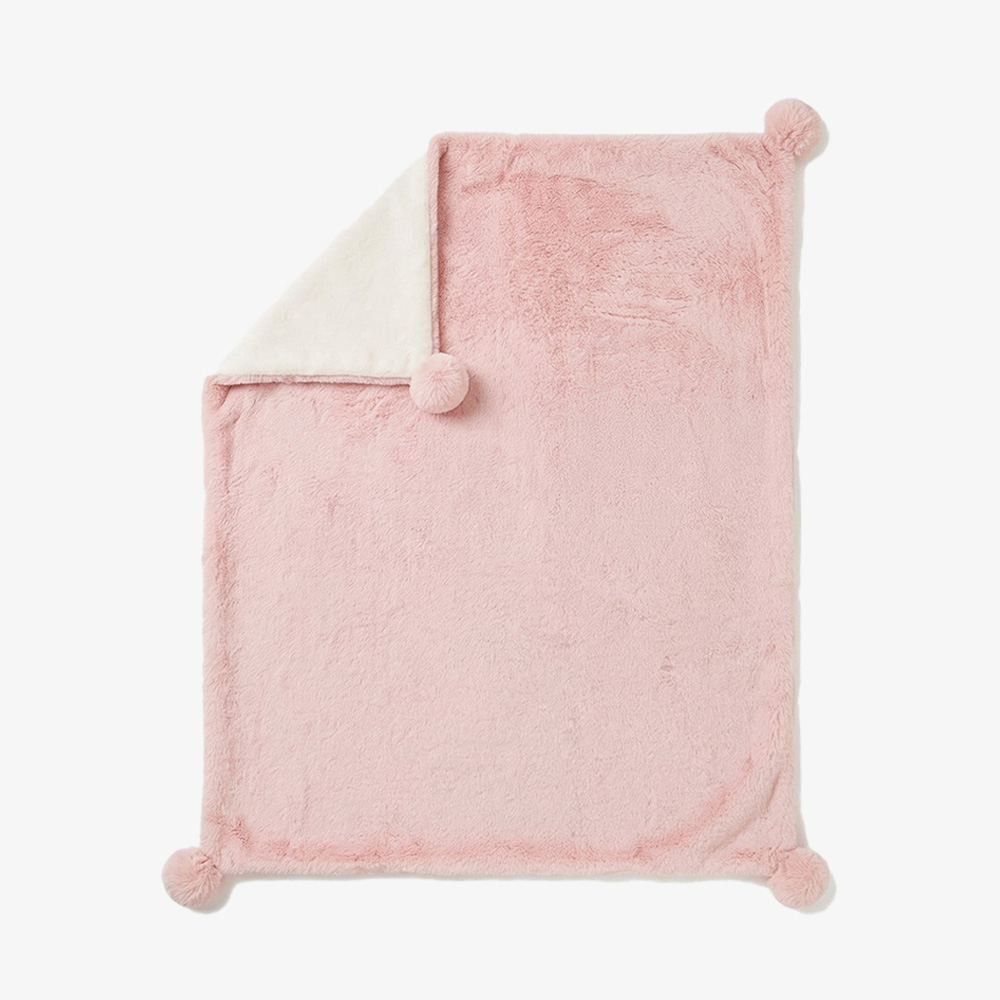 Double-Layer Flannel Blanket with Pom-Pom