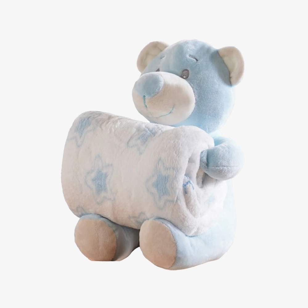 Plush Toy & Printed Coral Fleece Blanket Set