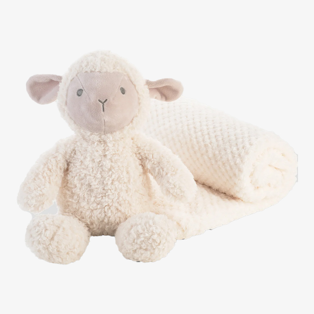 Sheep Plush & Pineapple-Grid Fleece Blanket Set